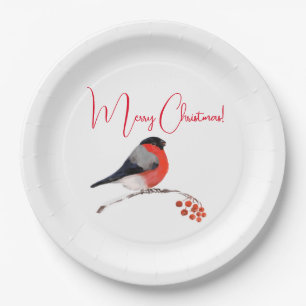 Vrolijk kerstfeest, Bullfinch in winterdagboek Pl Papieren Bordje