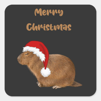 Vrolijk kerstfeest Capybara, Capybara in Santa Hat Vierkante Sticker