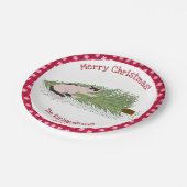 vrolijk kerstfeest! Cat vs Tree Red Gingham Papieren Bordje (Gekanteld)