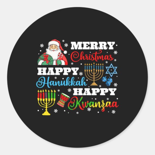 Vrolijk Kerstfeest Chanoeka Kwanzaa Joodse Afro Ho Ronde Sticker (Voorkant)