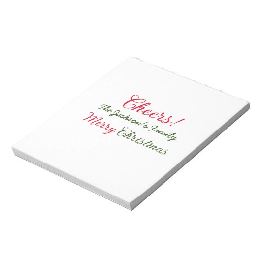 Vrolijk Kerstfeest Cheers Voeg familienaam Tekst F Notitieblok (Gedraaid)