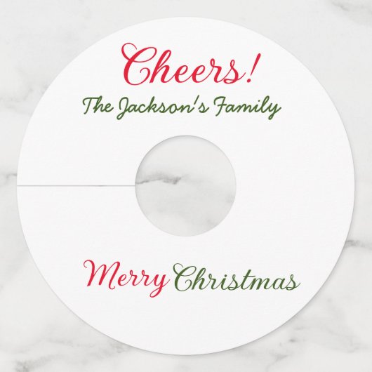Vrolijk Kerstfeest Cheers Voeg familienaam Tekst F Wijnglaslabel (Voorkant)