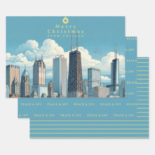 Vrolijk kerstfeest Chicago Skyline Holiday Inpakpapier Vel