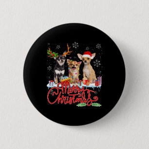 Vrolijk Kerstfeest Chihuahua Honden Santa Reindeer Ronde Button 5,7 Cm
