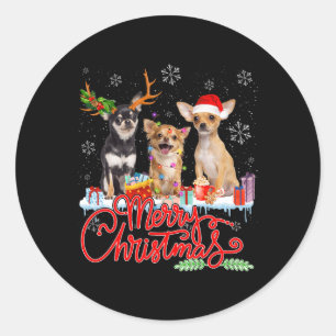 Vrolijk Kerstfeest Chihuahua Honden Santa Reindeer Ronde Sticker