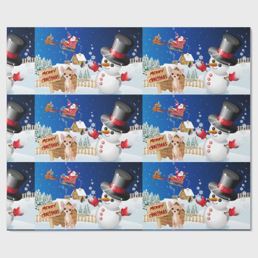 Vrolijk kerstfeest Chihuahua met Frosty Cadeaupapier (Vlak)