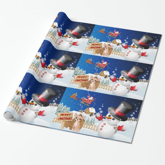 Vrolijk kerstfeest Chihuahua met Frosty Cadeaupapier (Uitgerold)