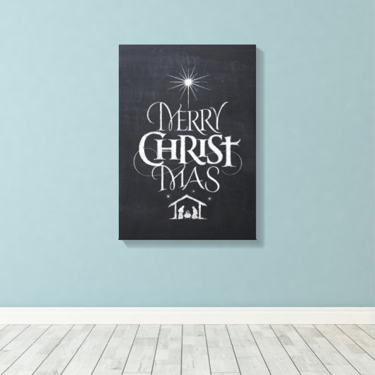 Vrolijk kerstfeest Christelijk Jesus God Black Cha Canvas Afdruk (Insitu (Houten vloer))
