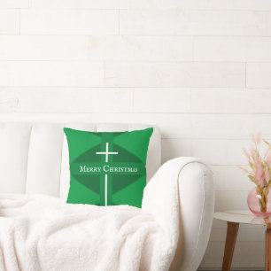 Vrolijk Kerstfeest Christelijk Kruis Groen Sierkus Kussen
