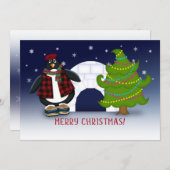 Vrolijk kerstfeest! Cool Penguin en Igloo Feestdagenkaart (Voorkant / Achterkant)