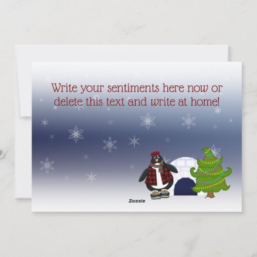 Vrolijk kerstfeest! Cool Penguin en Igloo Feestdagenkaart (Achterkant)