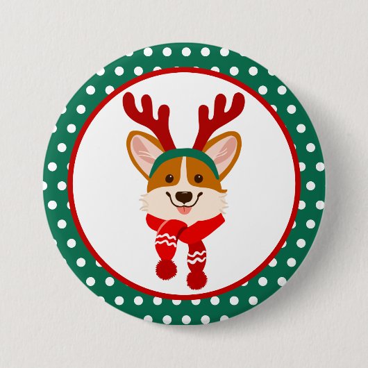 Vrolijk kerstfeest Corgi Dog Button (Voorkant)