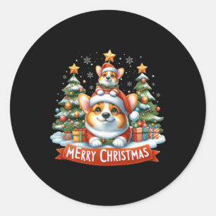 Vrolijk Kerstfeest Corgi Hond Matching Kerstmis Ronde Sticker