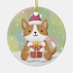 Vrolijk Kerstfeest: Corgi Illustratie Kunst Keramisch Ornament