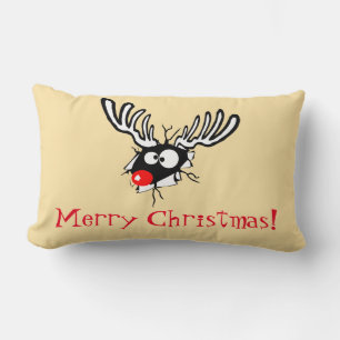 Vrolijk kerstfeest! Crazy Red Nosed Reindester Kussen