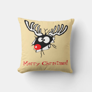 Vrolijk kerstfeest! Crazy Red Nosed Reindester Kussen