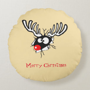 Vrolijk kerstfeest! Crazy Red Nosed Reindester Rond Kussen