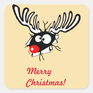 Vrolijk kerstfeest! Crazy Red Nosed Reindester Vierkante Sticker