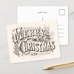 vrolijk kerstfeest Currier & Ives Briefkaart