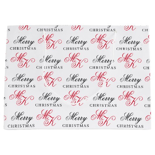 Vrolijk Kerstfeest Custom Monogram Initialen Xmas Groot Cadeauzakje (Voorkant)
