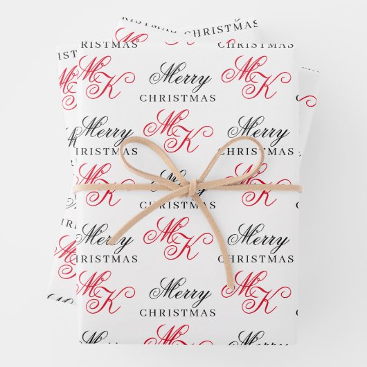 Vrolijk Kerstfeest Custom Monogram Initialen Xmas Inpakpapier Vel (In situ)