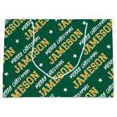 Vrolijk Kerstfeest Custom Name Green Gold Groot Cadeauzakje (Voorkant)