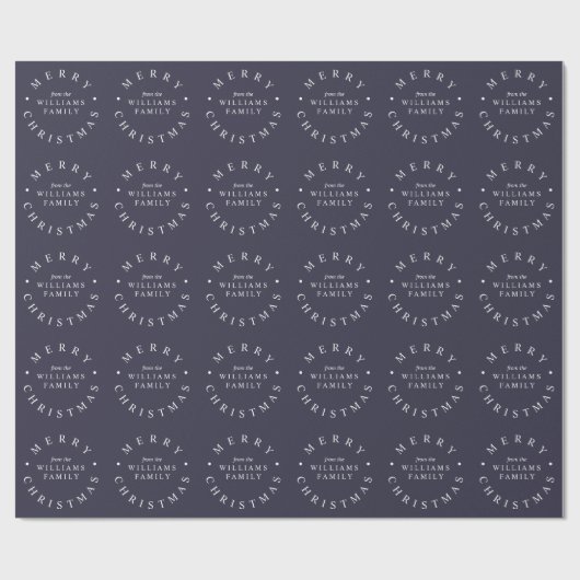 Vrolijk Kerstfeest Custom Name Navy Blue Holiday Cadeaupapier (Vlak)