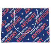 Vrolijk Kerstfeest Custom Name Navy Red Groot Cadeauzakje (Voorkant)