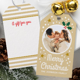 Vrolijk Kerstfeest Custom Photo Name Simple Schatt Cadeaulabel