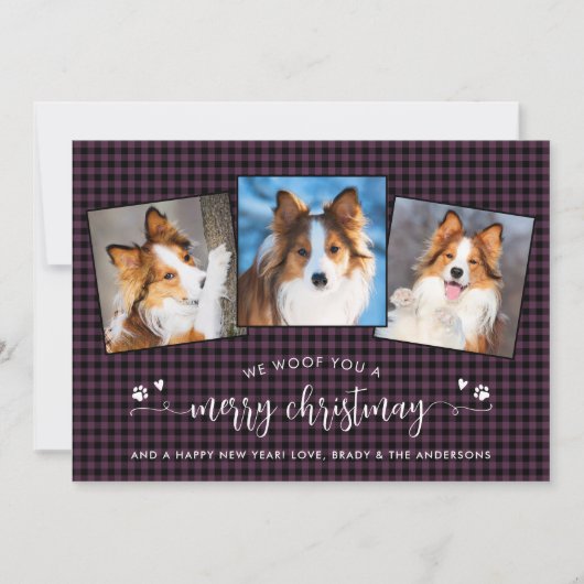 Vrolijk Kerstfeest Custom Plum Fun Dog Photo Colla Feestdagenkaart (Voorkant)