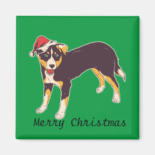 Vrolijk kerstfeest Cute Dog in Santa Hat Magneet
