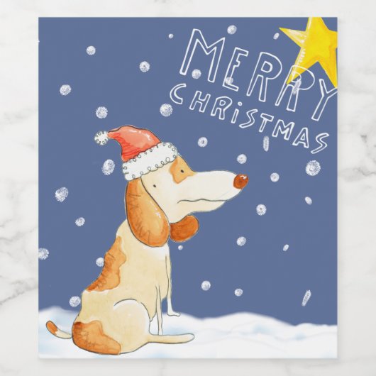 Vrolijk kerstfeest - Cute Dog Wijn Etiket (Enkel label)