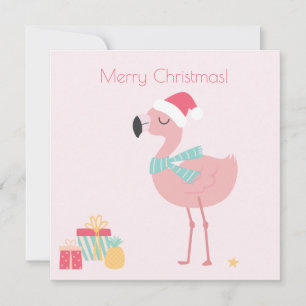 Vrolijk kerstfeest! Cute Tropical Santa Flamingo Feestdagenkaart