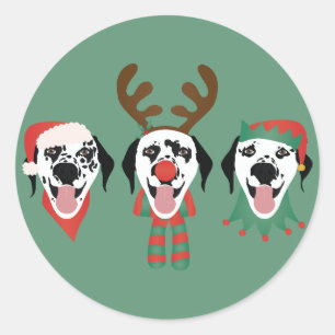 Vrolijk Kerstfeest Dalmatische Honden Ronde Sticker