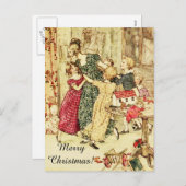 Vrolijk kerstfeest,  dame en kinderdansen feestdagenkaart (Voorkant / Achterkant)