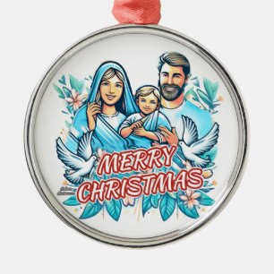 Vrolijk Kerstfeest - De Heilige Familie - Geboorte Metalen Ornament