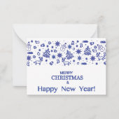 vrolijk kerstfeest! Decoratieve blauwe tekeningen Notitiekaartje (Voorkant)
