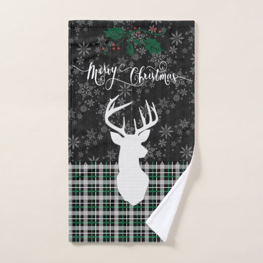 Vrolijk kerstfeest Deer en Snowflakes - Groen spel Bad Handdoek (Handdoek)