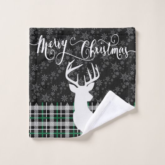 Vrolijk kerstfeest Deer en Snowflakes - Groen spel Bad Handdoek (Wasdoekje)