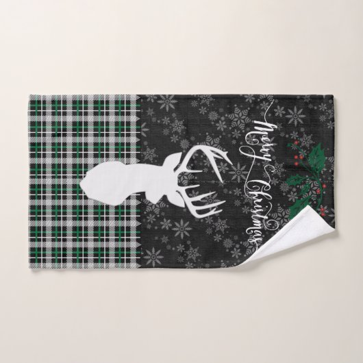 Vrolijk kerstfeest Deer en Snowflakes - Groen spel Bad Handdoek (Handdoek)