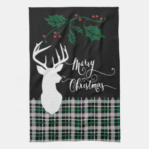Vrolijk kerstfeest Deer - Groene Pset Theedoek