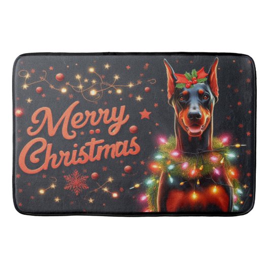 Vrolijk Kerstfeest Doberman Hond Twinkling Xmas Li Badmat (Voorkant)