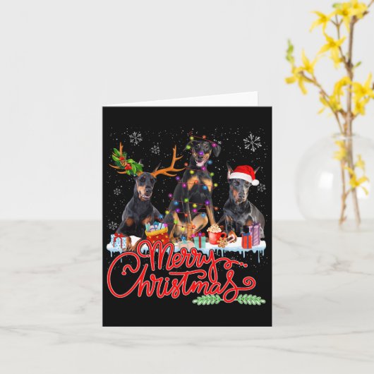Vrolijk Kerstfeest Doberman Pinscher Dogs Santa Re Kaart (Gele Bloem)