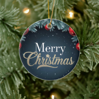 Vrolijk Kerstfeest Donkerblauw en Rood Ornament