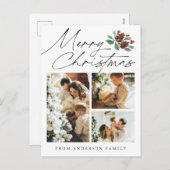 Vrolijk Kerstfeest Drie Foto Cherry Botanical Feestdagenkaart (Voorkant / Achterkant)
