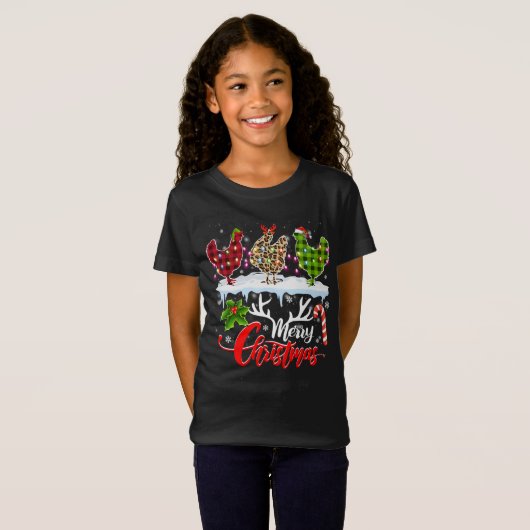 Vrolijk kerstfeest Drie kippen Buffalo Leopard Red T-shirt (Voorkant volledig)