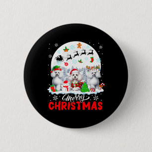 Vrolijk Kerstfeest Drie Santa Elf Rendier Poedels  Ronde Button 5,7 Cm