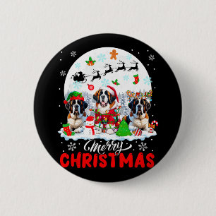 Vrolijk Kerstfeest Drie Santa Elf Rendier St. Bern Ronde Button 5,7 Cm