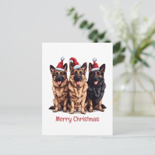 Vrolijk Kerstfeest Duitse Herder Kersthonden Feestdagenkaart (Staand voorkant)