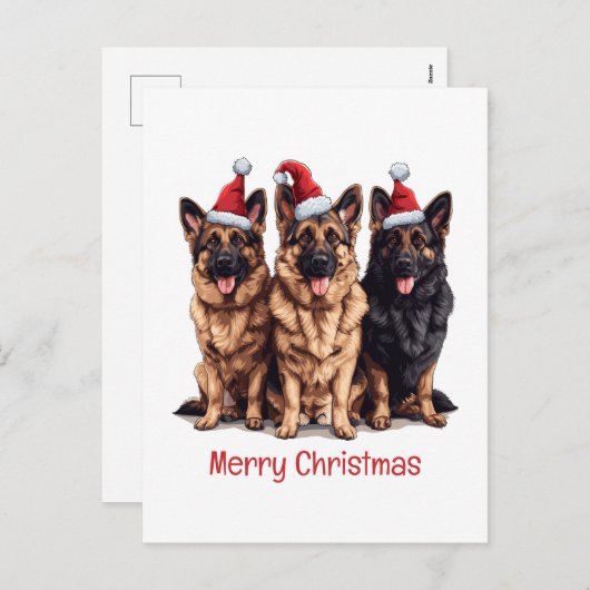 Vrolijk Kerstfeest Duitse Herder Kersthonden Feestdagenkaart (Voorkant / Achterkant)
